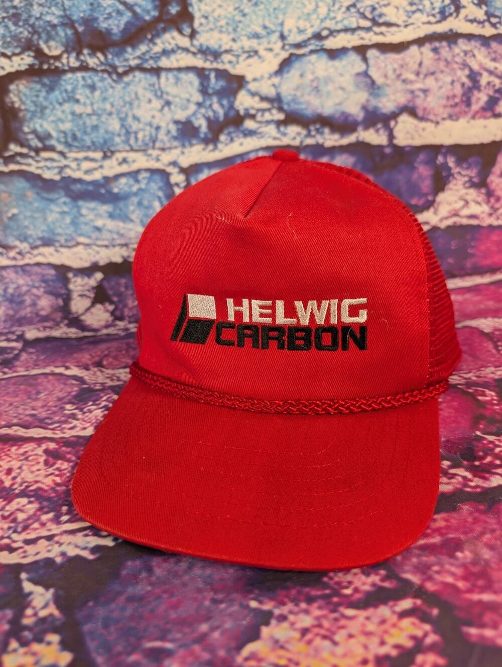 Vintage Helwig Carbon Red Snapback Rope Trucker Mesh Hat KC
